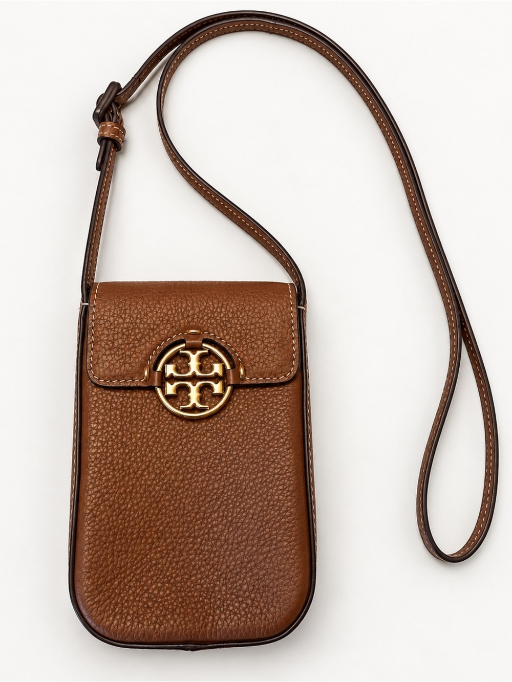 EUC Tory Burch Miller Phone Crossbody Brown Pebbled Leather Bag